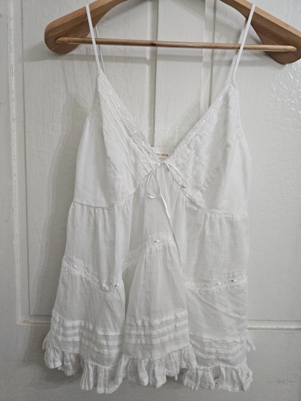 Womens Babydoll Top L White Boho Chic Coquette Cottagecore Festival Whimsy Fairy